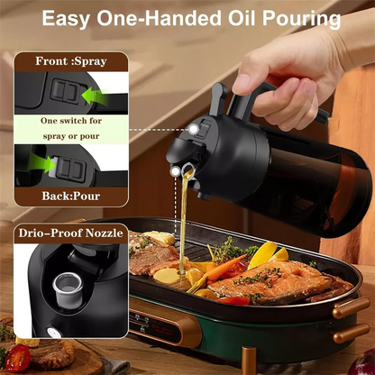 2-in-1 Glass Oil Dispenser & Sprayer - 16oz/470ml Leakproof Olive Oil Sprayer Bottle for Cooking, Air Fryer, BBQ, Baking, Salad