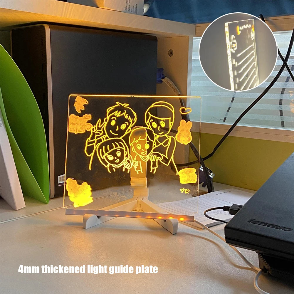 Light Up Acrylic Message Board Rewritable DIY Children's Glowing Drawing Board Message Lamp With 7 Colorful Pens