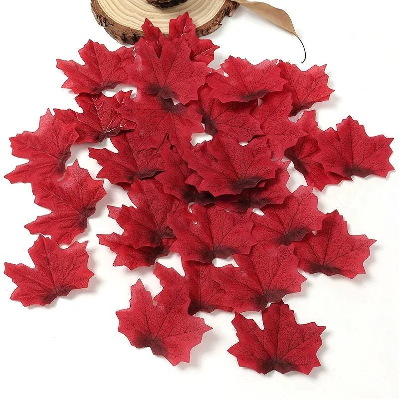 50/100 Pieces Artificial Silk Maple Leaves, Autumn Faux Leaf Garlands, Maple Leaf Vines for Thanksgiving, Halloween, and Wedding Party Decorations. - 02ALABA