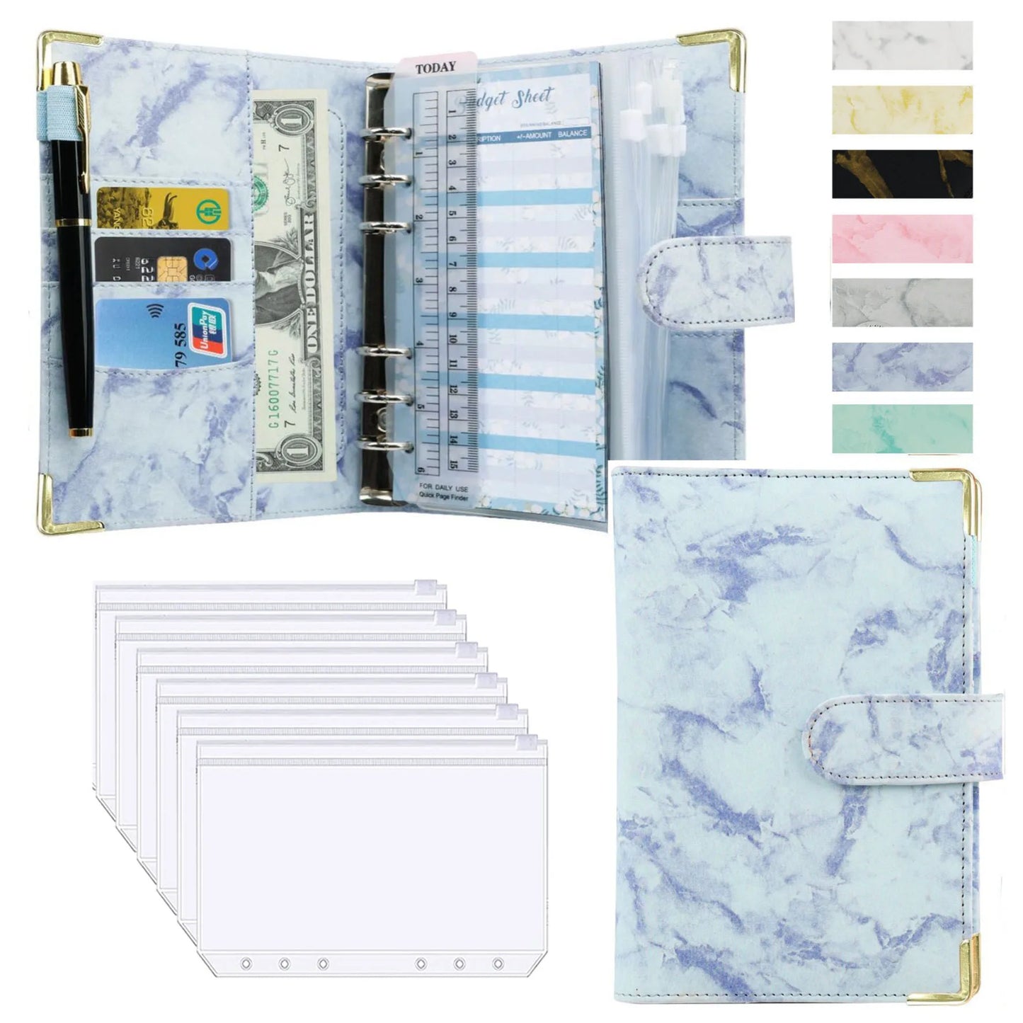 A6 Money Saving Organizer PU Leather Budget Binder Marble Notebook Budgets Planner 2023 Envelope Office School Supplies
