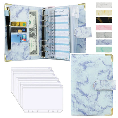 A6 Money Saving Organizer PU Leather Budget Binder Marble Notebook Budgets Planner 2023 Envelope Office School Supplies