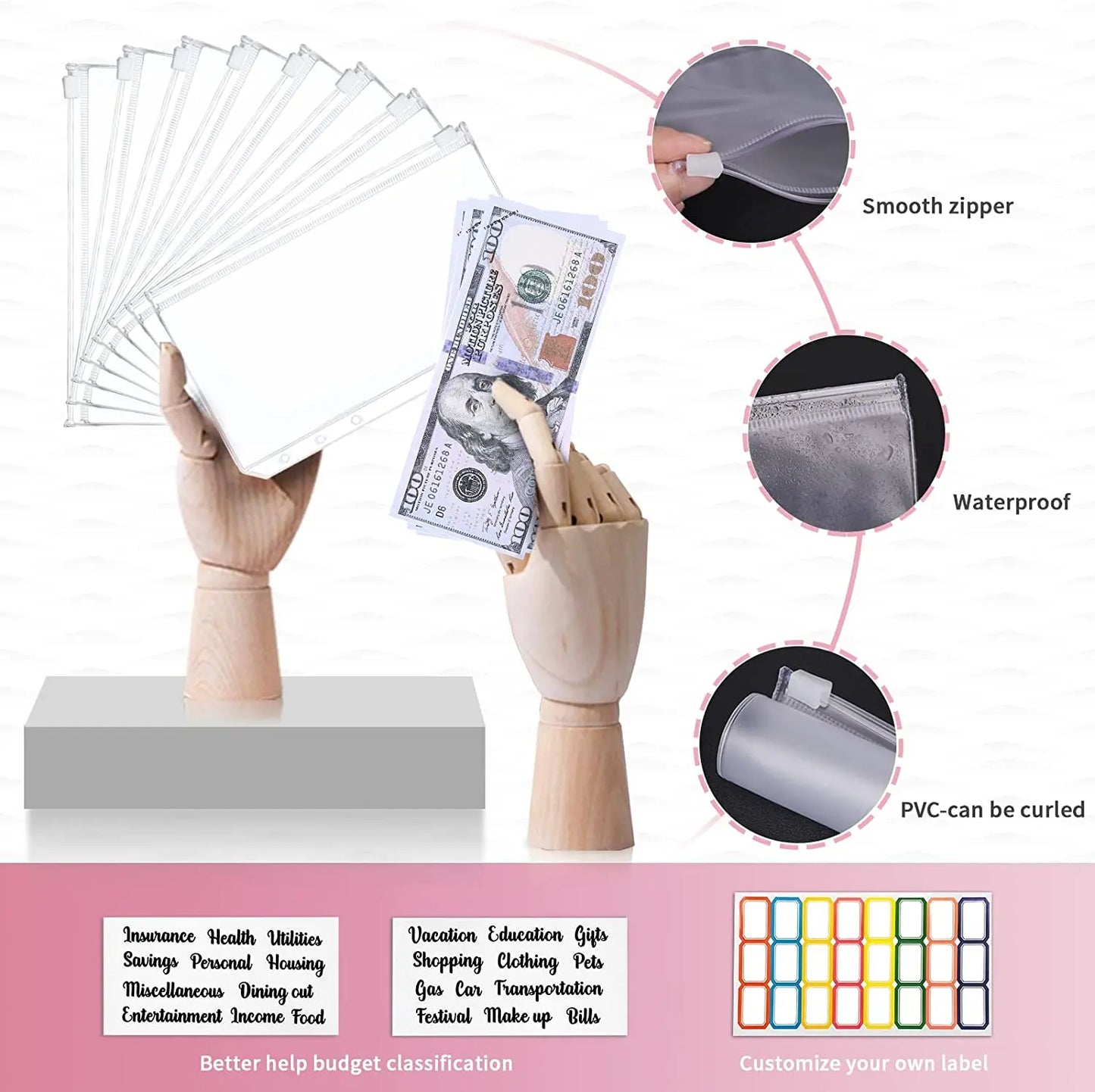 A6 Money Saving Organizer PU Leather Budget Binder Marble Notebook Budgets Planner 2023 Envelope Office School Supplies