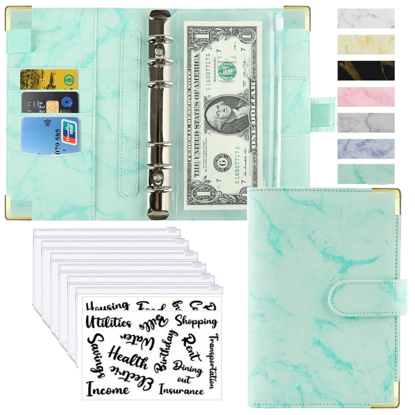 A6 Money Saving Organizer PU Leather Budget Binder Marble Notebook Budgets Planner 2023 Envelope Office School Supplies