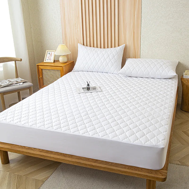 Waterproof Throw Mattress Cover, Bed Fitted Sheet, Mattress Protector in Single/Double/140/160 Multiple Sizes, Available in Gray/White - 02ALABA