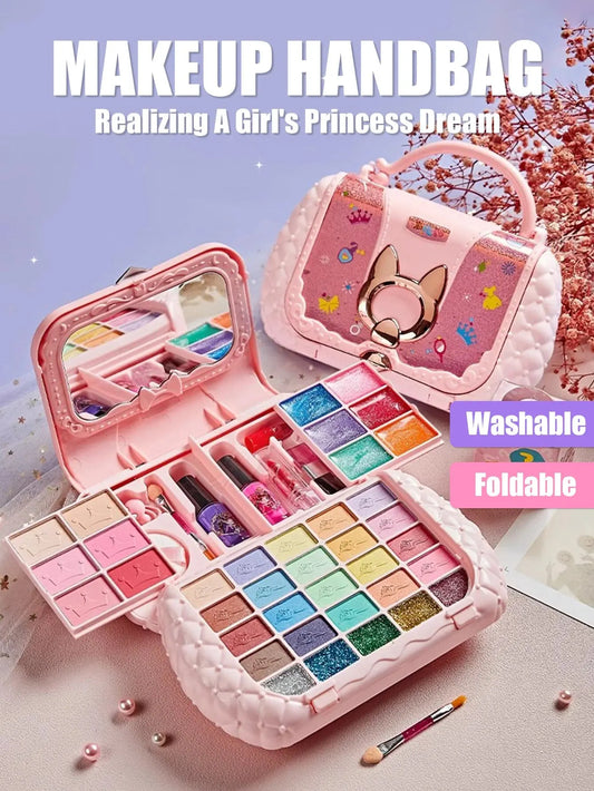 Kids Washable Makeup Kit - Pretend Play Cosmetic Set with Mirror, Non-Toxic & Safe Beauty Toys for Girls, Perfect Birthday Gift