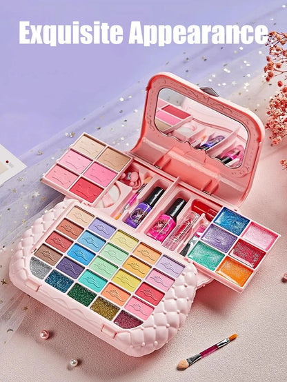 Kids Washable Makeup Kit - Pretend Play Cosmetic Set with Mirror, Non-Toxic & Safe Beauty Toys for Girls, Perfect Birthday Gift