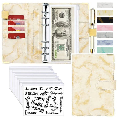 A6 Money Saving Organizer PU Leather Budget Binder Marble Notebook Budgets Planner 2023 Envelope Office School Supplies