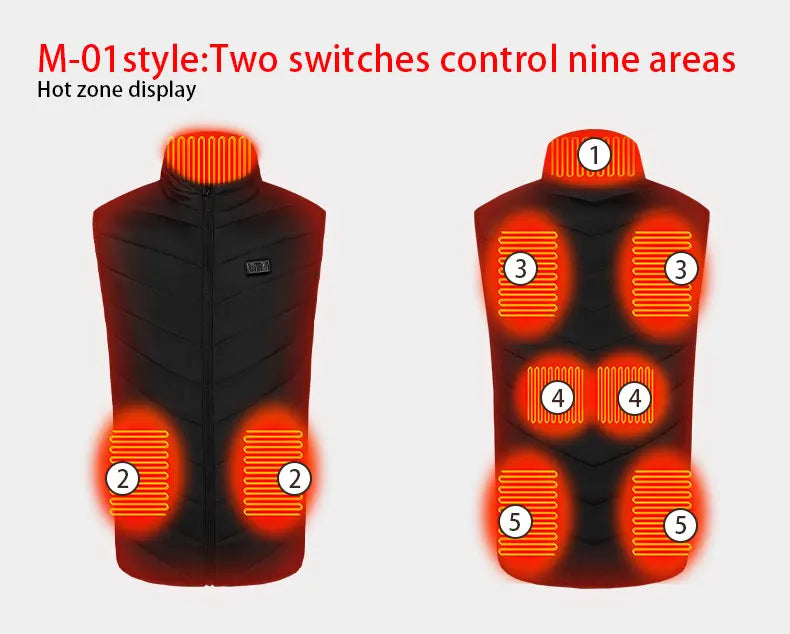 USB-Powered Heated Vest for Men and Women - Electric Heating Jacket with Adjustable Temperature for Outdoor Sports, Camping, Motorcycling, and Winter Activities