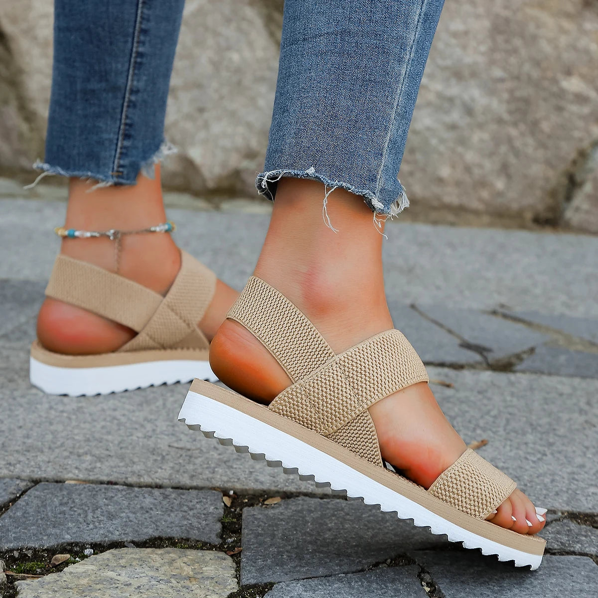 Women's fashion trend, anti slip, wear-resistant, comfortable color blocking soft sole, solid elastic band, indoor and outdoor f - 02ALABA