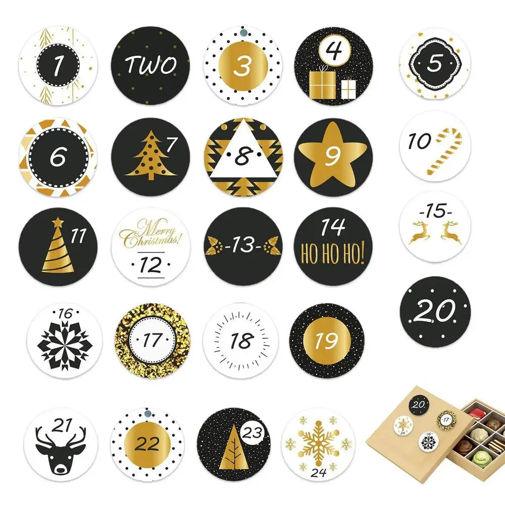 1 Piece 24-Day Christmas Advent Calendar Number Stickers, Multi-Function Gift Packaging Adhesive Labels, Sealing Sticker Decorations. - 02ALABA
