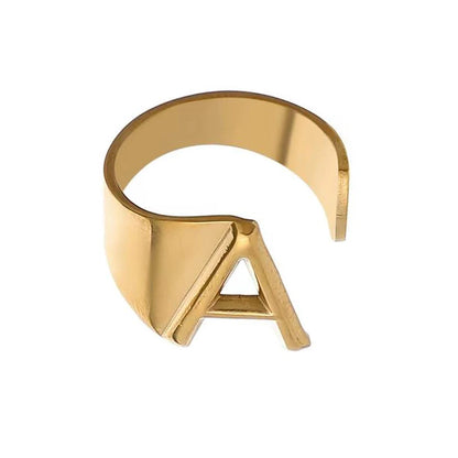 Fashion Stainless Steel Ring Letter Initial Ring Letter Rings For Women Men Open Ring Couple Alphabet Bijoux Femme Jewelry Gift