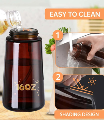 2-in-1 Glass Oil Dispenser & Sprayer - 16oz/470ml Leakproof Olive Oil Sprayer Bottle for Cooking, Air Fryer, BBQ, Baking, Salad