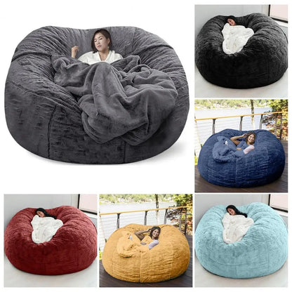 No-Stuffing Gray Bean Bag Chair: Giant Pouf Sofa Bed, Puff Futon Room Seat, Tatami Relax Lounge Furniture - Bag Case Only - 02ALABA