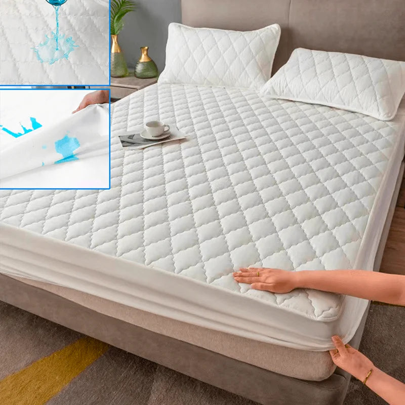 Waterproof Throw Mattress Cover, Bed Fitted Sheet, Mattress Protector in Single/Double/140/160 Multiple Sizes, Available in Gray/White - 02ALABA