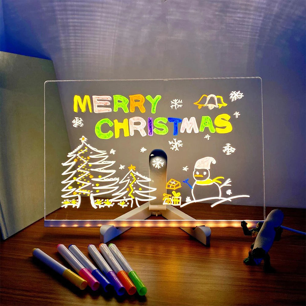 Light Up Acrylic Message Board Rewritable DIY Children's Glowing Drawing Board Message Lamp With 7 Colorful Pens