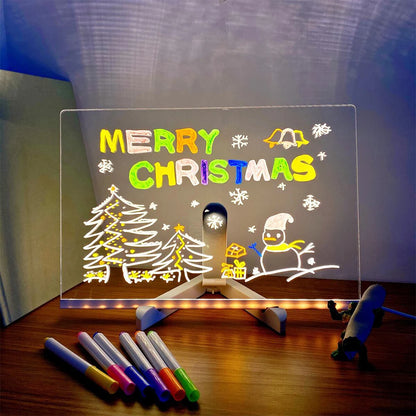 Light Up Acrylic Message Board Rewritable DIY Children's Glowing Drawing Board Message Lamp With 7 Colorful Pens