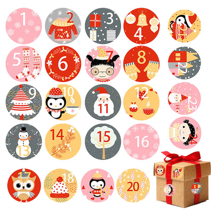 1 Piece 24-Day Christmas Advent Calendar Number Stickers, Multi-Function Gift Packaging Adhesive Labels, Sealing Sticker Decorations. - 02ALABA