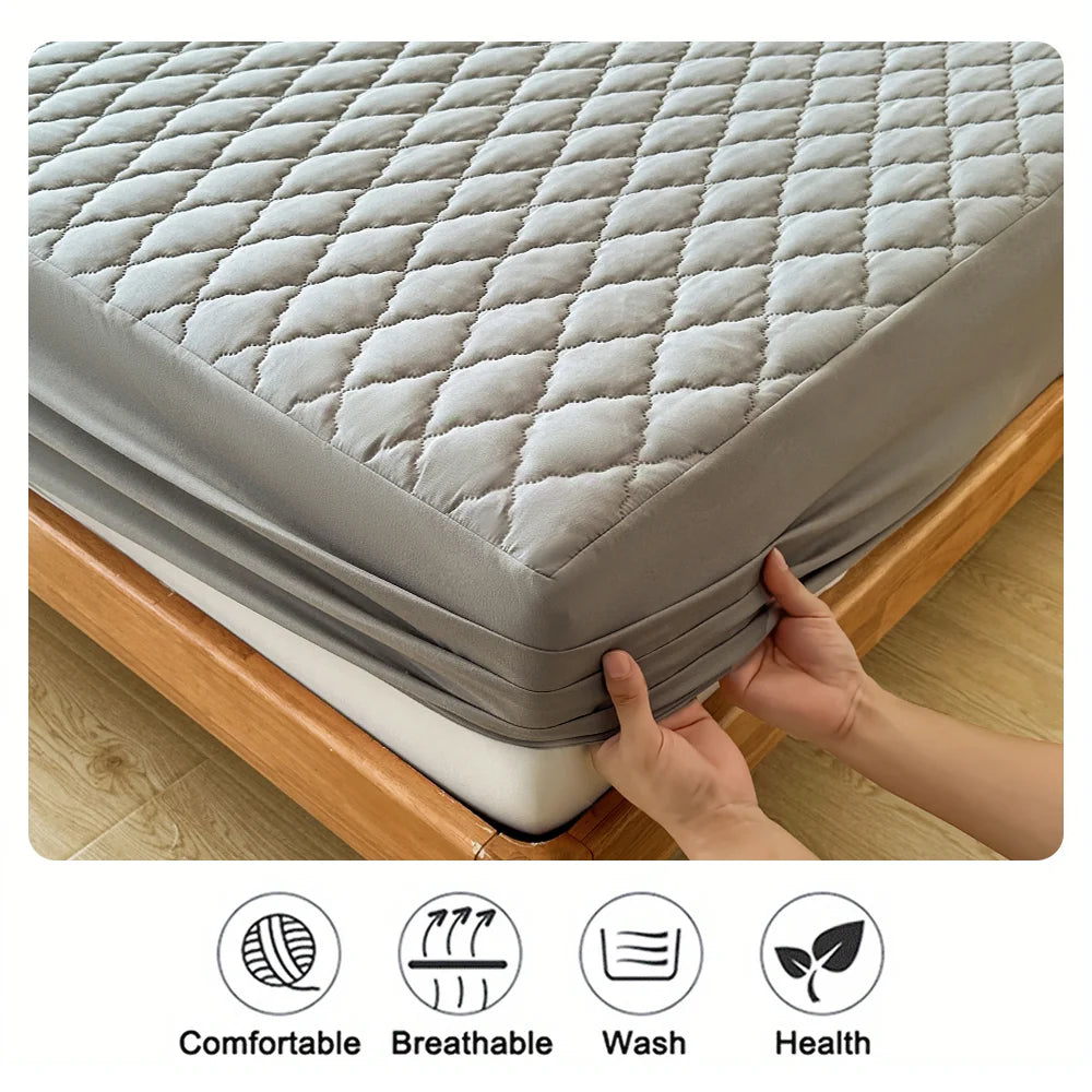 Waterproof Throw Mattress Cover, Bed Fitted Sheet, Mattress Protector in Single/Double/140/160 Multiple Sizes, Available in Gray/White - 02ALABA