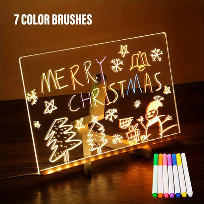 LED Note Board Night Light With Colorful 7 Pens DIY Acrylic Message Board Erasable Painting Drawing Board For Kids Birthday Gift