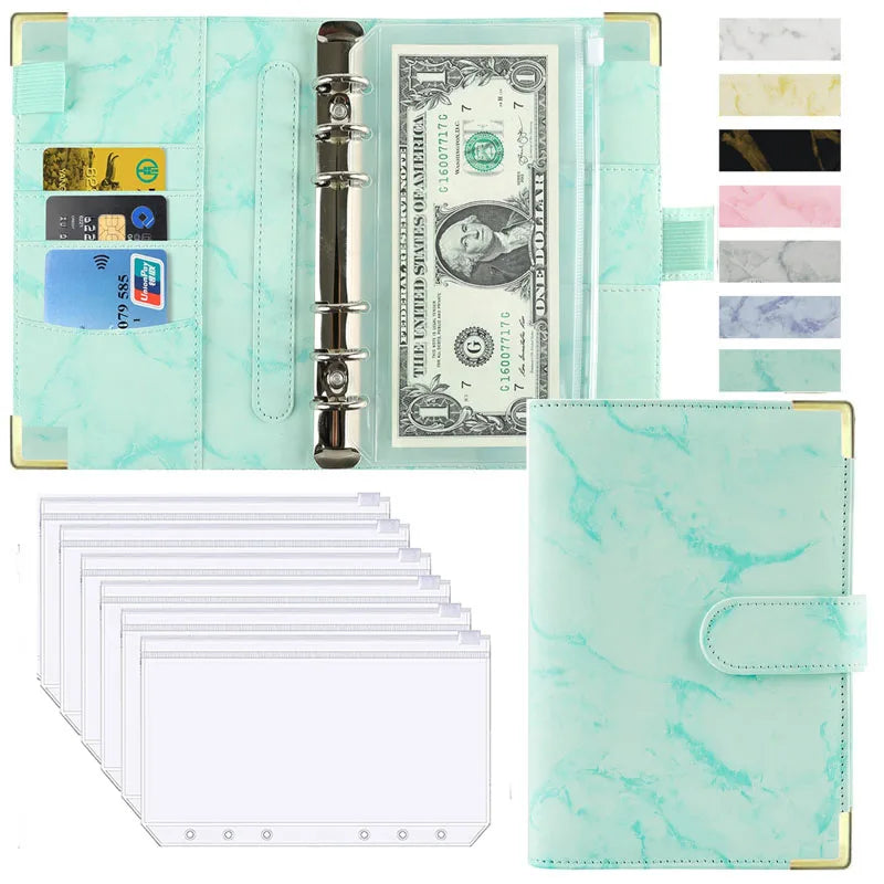 A6 Money Saving Organizer PU Leather Budget Binder Marble Notebook Budgets Planner 2023 Envelope Office School Supplies