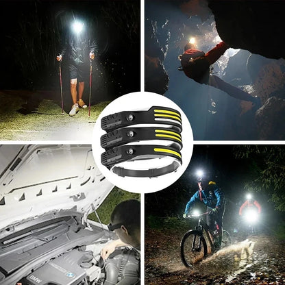 LED Headlamp Built-in Battery Sensor, Head Flashlight USB Rechargeable 5 Lighting Modes Waterproof Headlight - 02ALABA