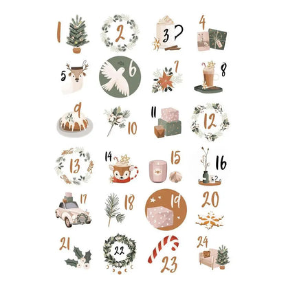 1 Piece 24-Day Christmas Advent Calendar Number Stickers, Multi-Function Gift Packaging Adhesive Labels, Sealing Sticker Decorations. - 02ALABA