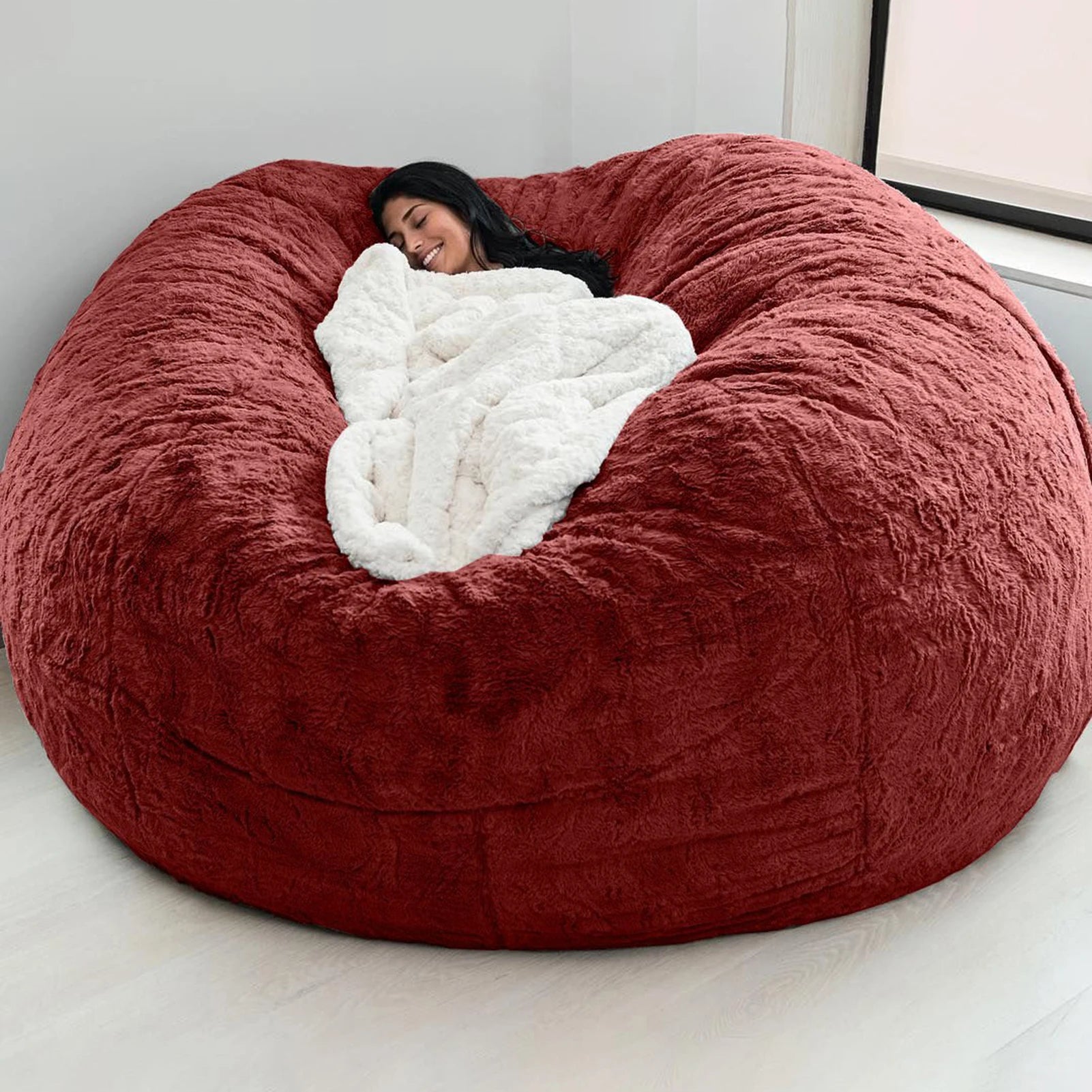 No-Stuffing Gray Bean Bag Chair: Giant Pouf Sofa Bed, Puff Futon Room Seat, Tatami Relax Lounge Furniture - Bag Case Only - 02ALABA