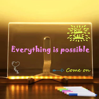 Light Up Acrylic Message Board Rewritable DIY Children's Glowing Drawing Board Message Lamp With 7 Colorful Pens