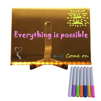 Light Up Acrylic Message Board Rewritable DIY Children's Glowing Drawing Board Message Lamp With 7 Colorful Pens