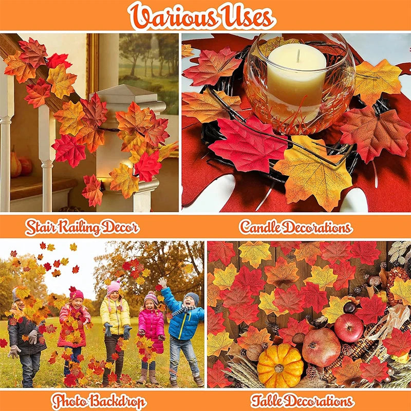 50/100 Pieces Artificial Silk Maple Leaves, Autumn Faux Leaf Garlands, Maple Leaf Vines for Thanksgiving, Halloween, and Wedding Party Decorations. - 02ALABA
