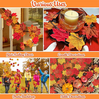 50/100 Pieces Artificial Silk Maple Leaves, Autumn Faux Leaf Garlands, Maple Leaf Vines for Thanksgiving, Halloween, and Wedding Party Decorations. - 02ALABA