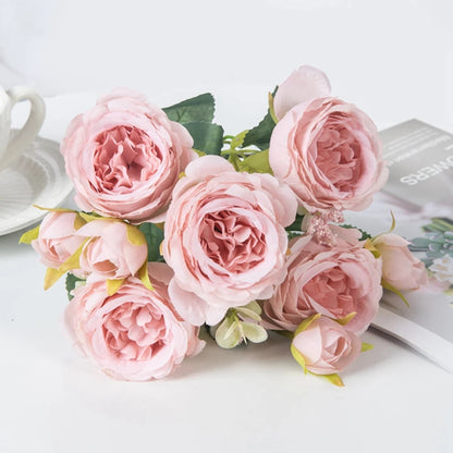 Artificial Flowers Fake Silk White Peonies Used for Home Room Vase Decoration Christmas Wreath Wedding Bouquet Party Accessories