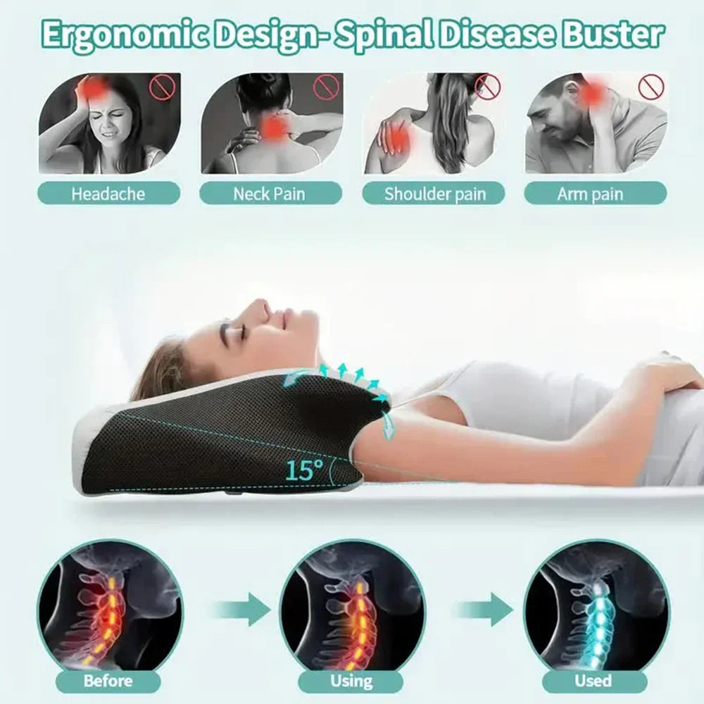Memory Foam Cervical Pillow, Neck Massage Pillow,Butterfly Pillow,2 in 1 Ergonomic Contour Orthopedic Pillow for Neck Pain - 02ALABA