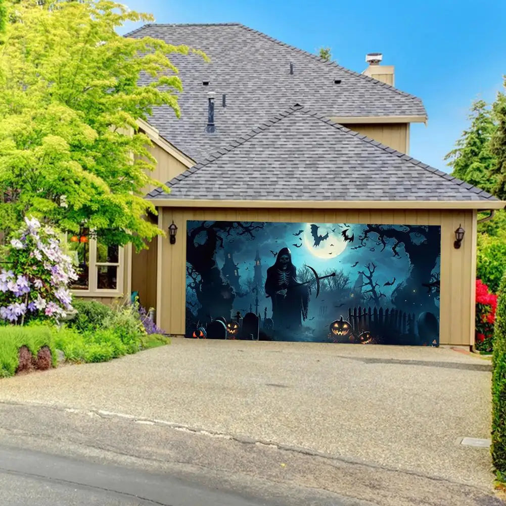 Halloween Witch Garage Door Tapestry - Spooky, Haunted House Decoration Set with easy Installation Package - 02ALABA
