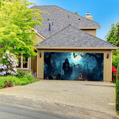 Halloween Witch Garage Door Tapestry - Spooky, Haunted House Decoration Set with easy Installation Package - 02ALABA