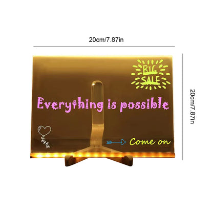 Light Up Acrylic Message Board Rewritable DIY Children's Glowing Drawing Board Message Lamp With 7 Colorful Pens