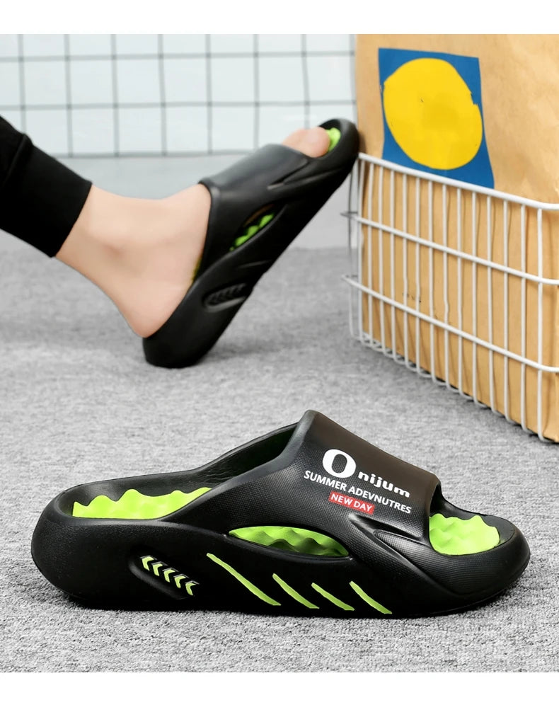 Discover the New Men's Massage Slippers, perfect for both indoor and outdoor use. These casual beach sandals feature a comfortable sole and come in a wide range of sizes from 38 to 47. - 02ALABA