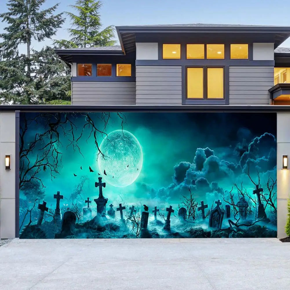 Halloween Witch Garage Door Tapestry - Spooky, Haunted House Decoration Set with easy Installation Package - 02ALABA