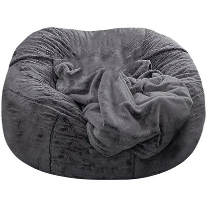 No-Stuffing Gray Bean Bag Chair: Giant Pouf Sofa Bed, Puff Futon Room Seat, Tatami Relax Lounge Furniture - Bag Case Only - 02ALABA