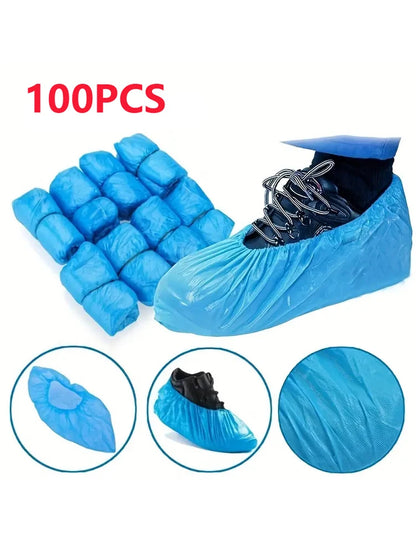 100PCS disposable waterproof shoe cover plastic non-slip foot cover indoor PE padded shoe cover