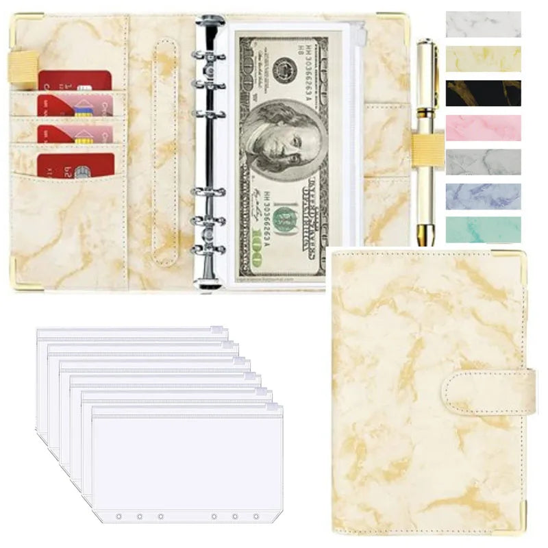 A6 Money Saving Organizer PU Leather Budget Binder Marble Notebook Budgets Planner 2023 Envelope Office School Supplies