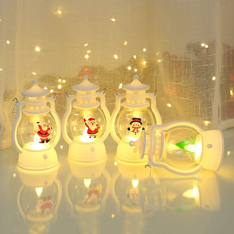 LED Lantern Lights featuring Santa Claus, Snowman, and Christmas Tree designs, perfect as Merry Christmas decorations for homes. - 02ALABA