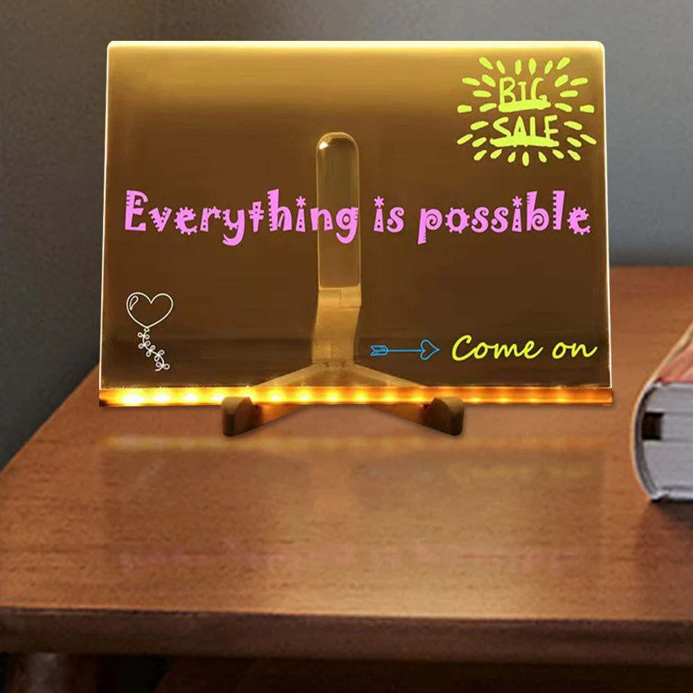 Light Up Acrylic Message Board Rewritable DIY Children's Glowing Drawing Board Message Lamp With 7 Colorful Pens