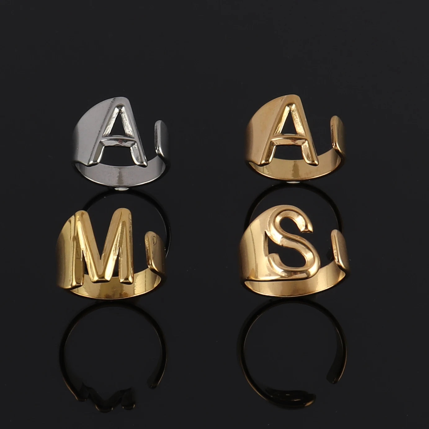 Fashion Stainless Steel Ring Letter Initial Ring Letter Rings For Women Men Open Ring Couple Alphabet Bijoux Femme Jewelry Gift - 02ALABA