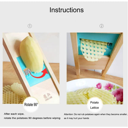 Fries Grid Stainless Potato Grid Steel Potato Kitchen Wooden Home Chip Shred Potato Vegetable Cutter Grater Slicer or Hand Guard