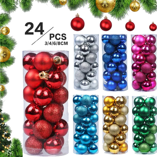 24 Pcs Christmas Ball Ornaments for Xmas Tree - Shatterproof Hanging Decorations for Holiday Wedding - 02ALABA