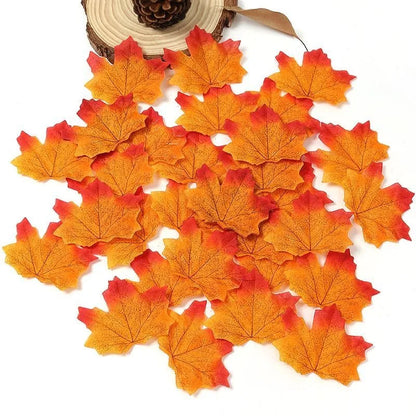 50/100 Pieces Artificial Silk Maple Leaves, Autumn Faux Leaf Garlands, Maple Leaf Vines for Thanksgiving, Halloween, and Wedding Party Decorations. - 02ALABA