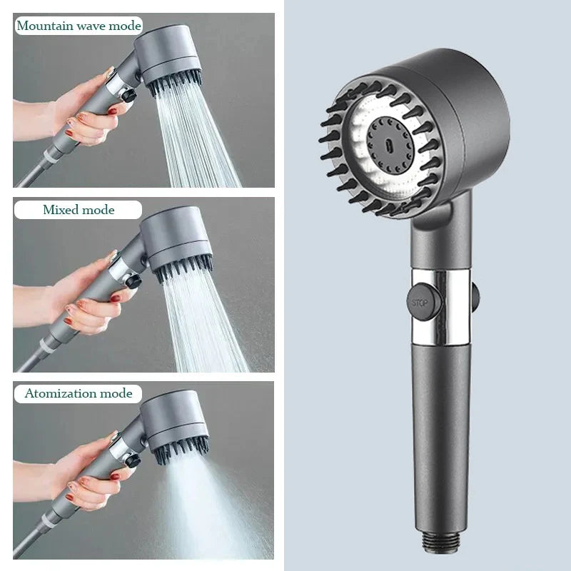 3 Modes Shower Head Adjustable High Pressure Water Saving Massage Portable Filter Shower Head Hook Hose Bathroom Accessories Set