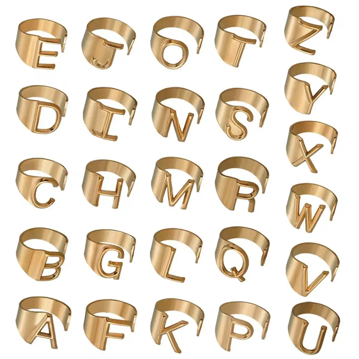 Fashion Stainless Steel Ring Letter Initial Ring Letter Rings For Women Men Open Ring Couple Alphabet Bijoux Femme Jewelry Gift - 02ALABA