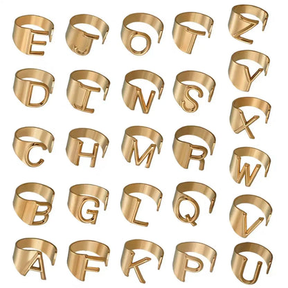Fashion Stainless Steel Ring Letter Initial Ring Letter Rings For Women Men Open Ring Couple Alphabet Bijoux Femme Jewelry Gift - 02ALABA